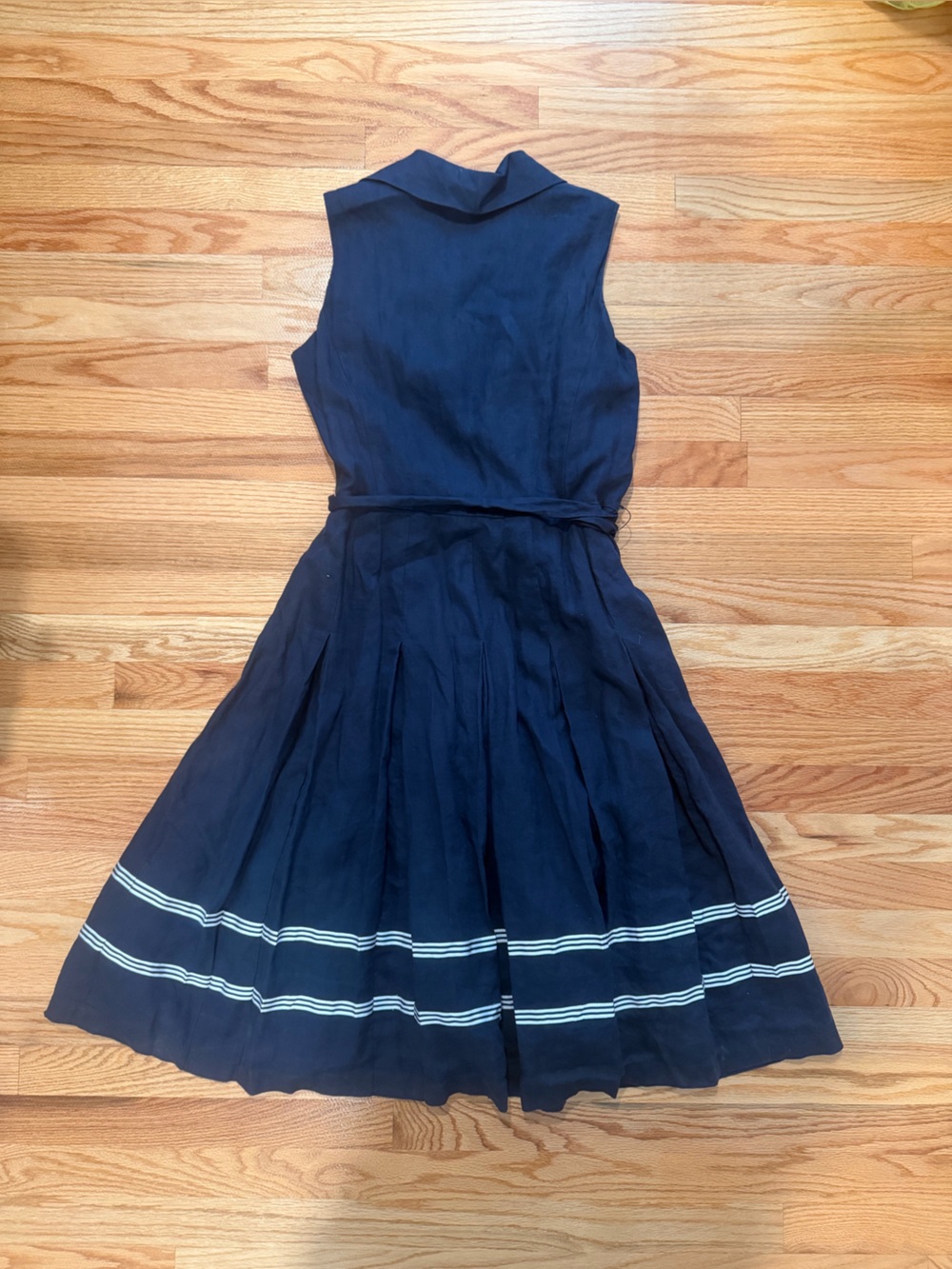 Jones New York Signature Woman 100% Linen Navy Fit & Flare Dress 14W Belted - Picture 2 of 5